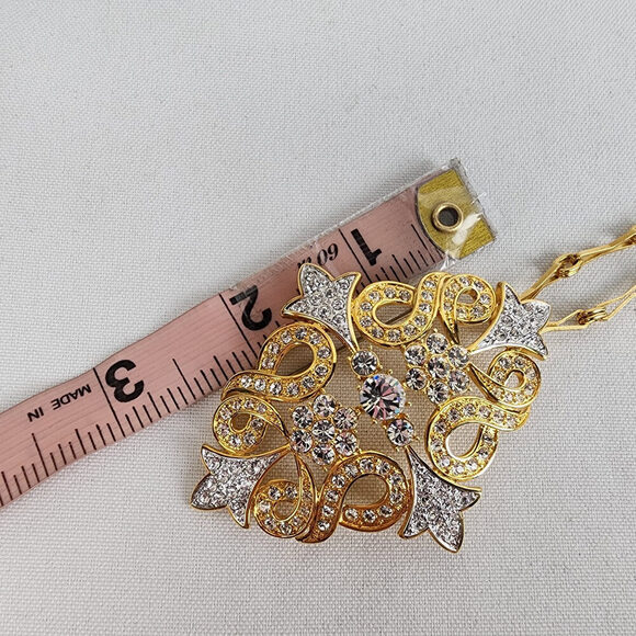 FAC Gold & Silver Tone Crystal Statement Pendant Necklace - Picture 9 of 9